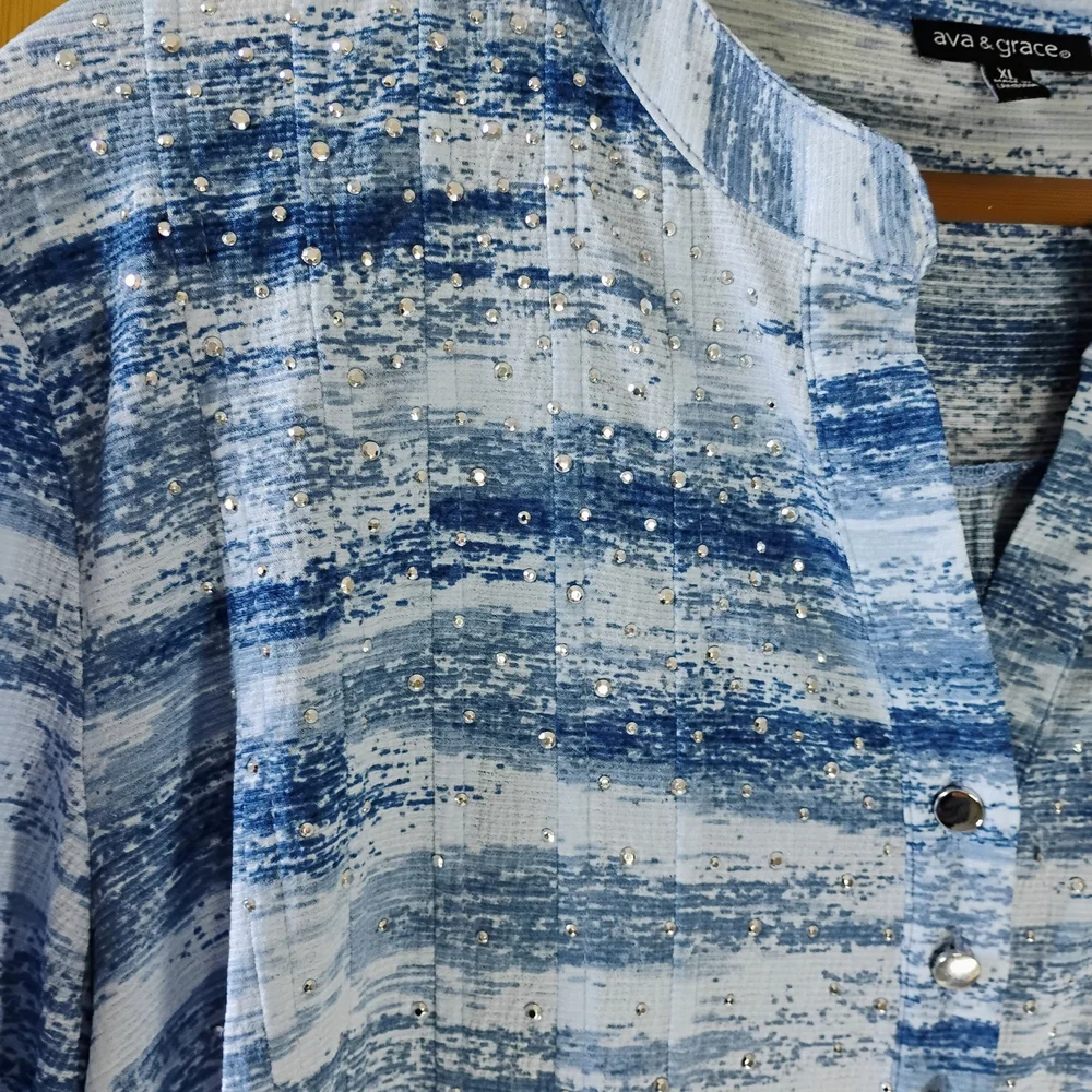 Ava & Grace Blue Striped Henley Tunic Top Sz XL - Picture 5 of 5